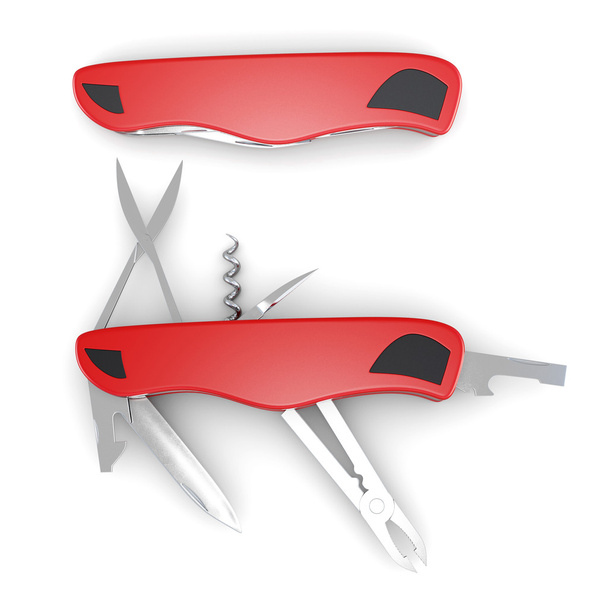 Set multiple knives on a white background. 3d rendering - Photo, Image