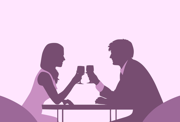 Couple Sitting Cafe Table Romantic Date Violet Color Silhouettes - Vektor, obrázek