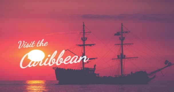 Barco no mar ao pôr do sol no Mar do Caribe
 - Filmagem, Vídeo