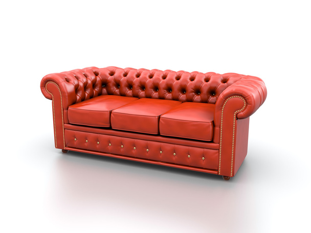 Red leather sofa. - Zdjęcie, obraz