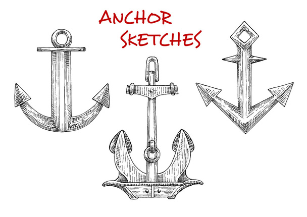 Sketches set of vintage boat anchors - Vector, afbeelding