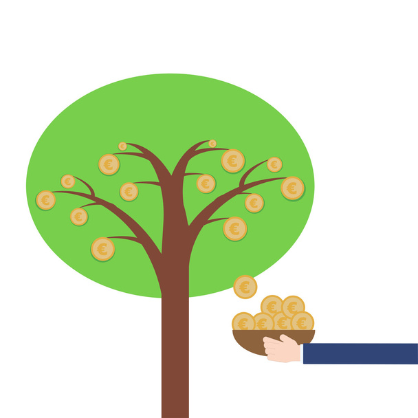 Money Tree Euro simbolo e mano d'affari mantenendo su sfondo bianco, Risparmio e investimento Concetto illustrazione vettoriale in design piatto
 - Vettoriali, immagini