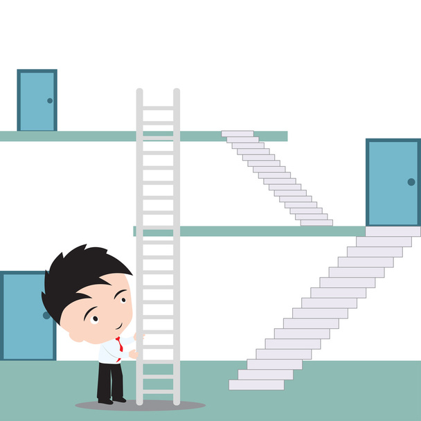 Businessman uses stairway to shortcut for going up to the top, vector illustration in flat design - ベクター画像