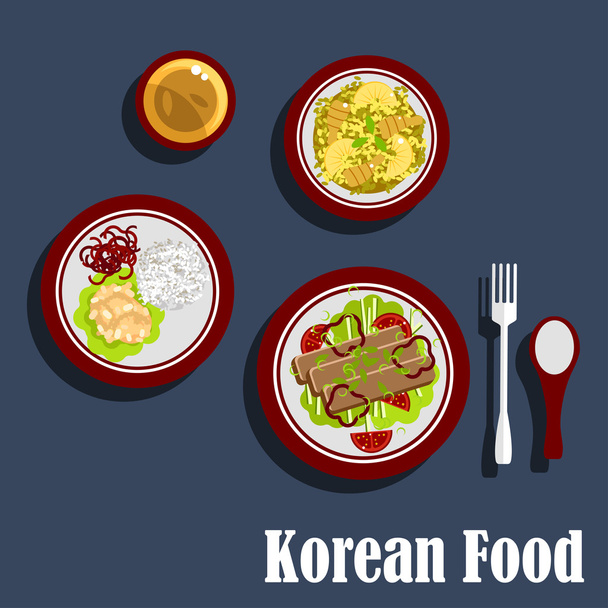 Traditional dishes of korean cuisine - Vektör, Görsel