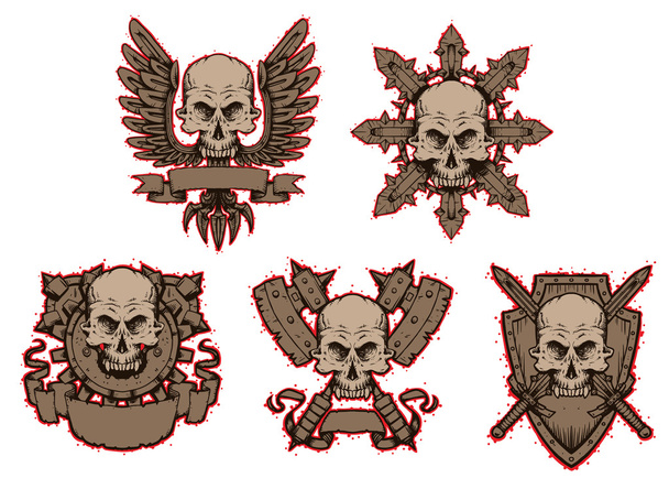 Emblems skulls set - Vektor, kép