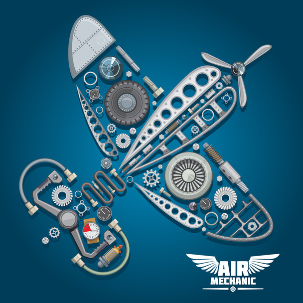 Конструкция воздушной механики с винтовым самолетом
 - Вектор,изображение