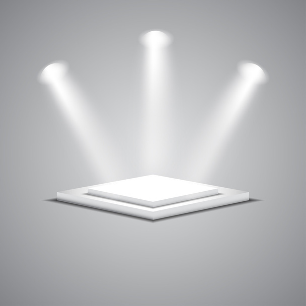 White empty square stage with glowing spotlights - Vector, Image