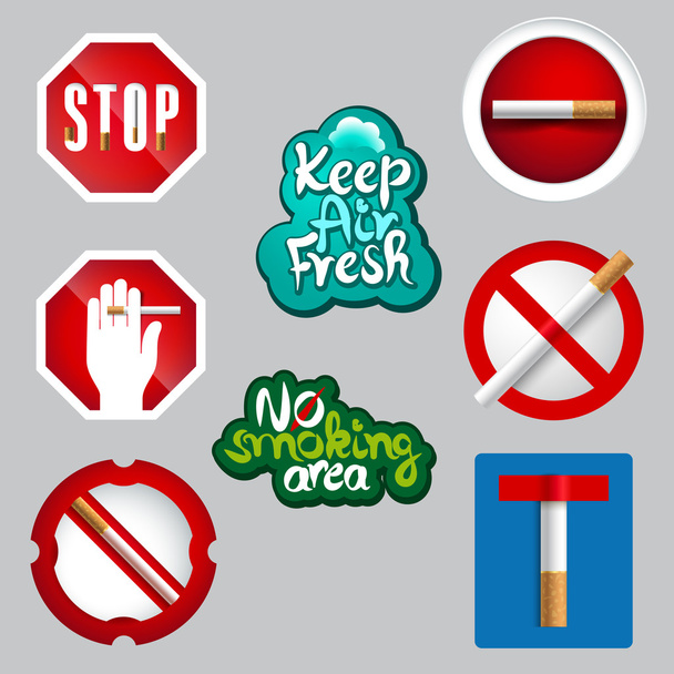 realistic no smoking icon set - Vector, Image