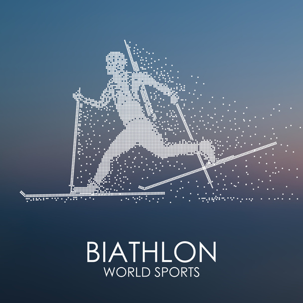Sportsman running on skis with a weapon - Vector, Image