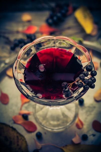 glass tincture chokeberry autumn vintage styling - Foto, Imagen