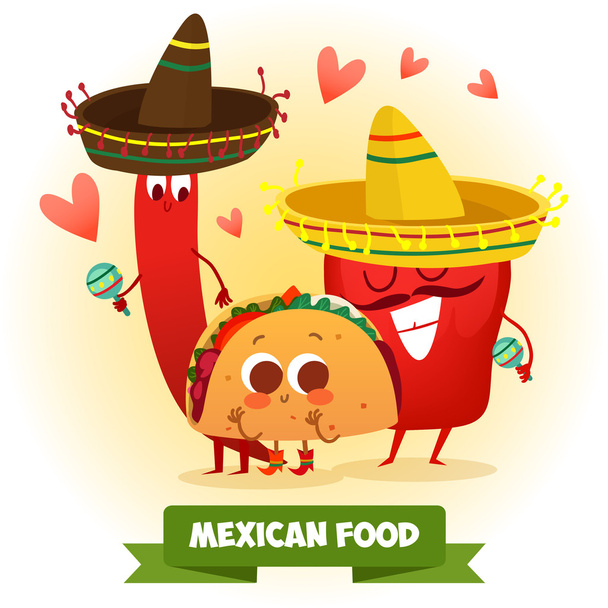 Μεξικάνικο πιπεριές και taco - Διάνυσμα, εικόνα