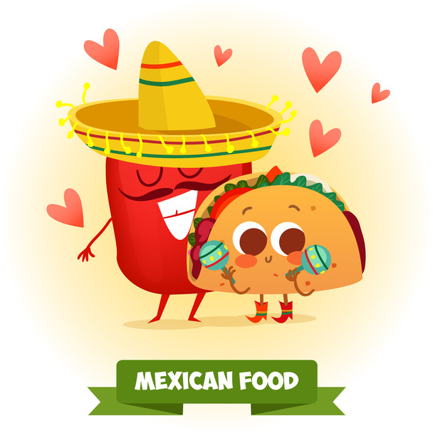 Mexicaanse peper en taco - Vector, afbeelding