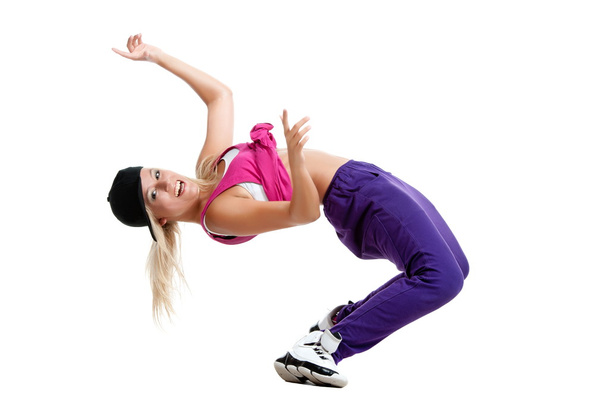 menina dançarina loira em roupas esportivas
 - Foto, Imagem