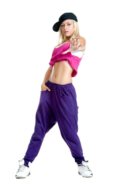 blonde dancer girl in sporty clothes - 写真・画像