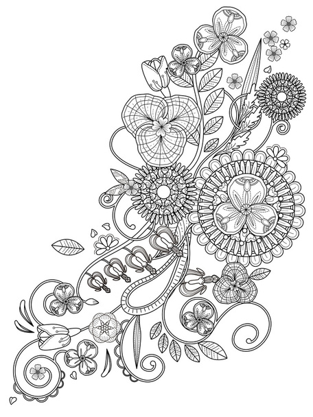 romantic floral coloring page - Vettoriali, immagini
