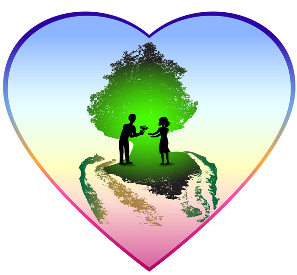 Серце Валентина з парою під зеленим деревом
 - Вектор, зображення