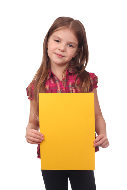 Cute girl holding yellow blank - Photo, image