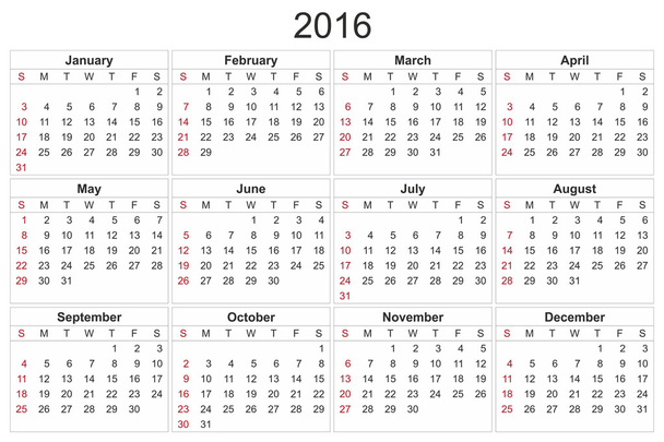 白い背景の 2016 年の予定表 - 写真・画像