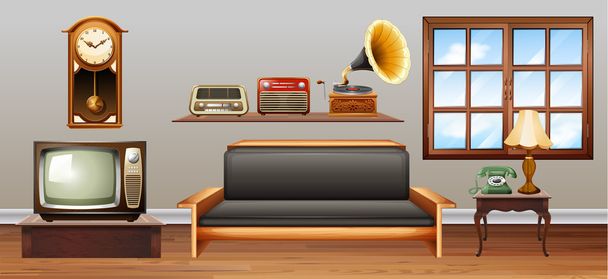Vintage objects in the living room - Vector, Image