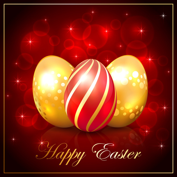 Three Easter eggs on red background - Vector, Image