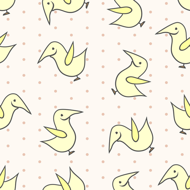 Patrón vectorial sin costuras con pájaros sonrientes sobre fondo beige
 - Vector, Imagen
