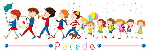 Children and the band in the parade - Vector, Image