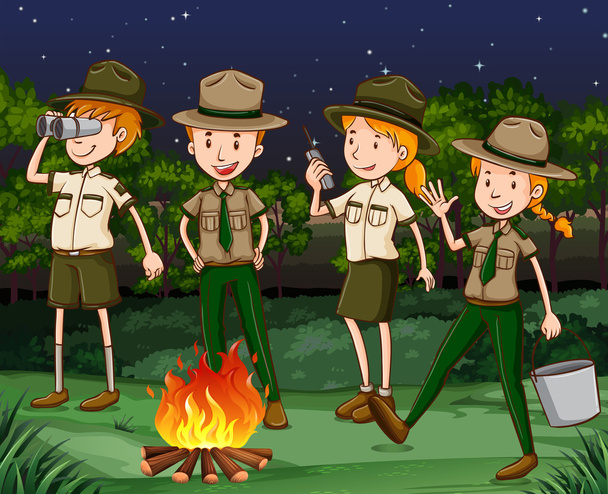Park rangers working at night - Vector, Image