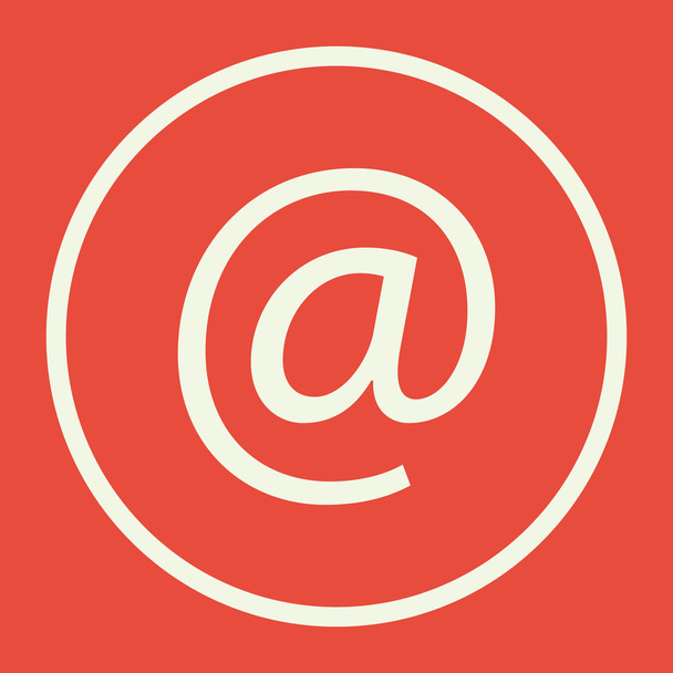 E-Mail-Symbol, auf rotem Hintergrund, weißer Kreisrand, weißer Umriss - Vektor, Bild