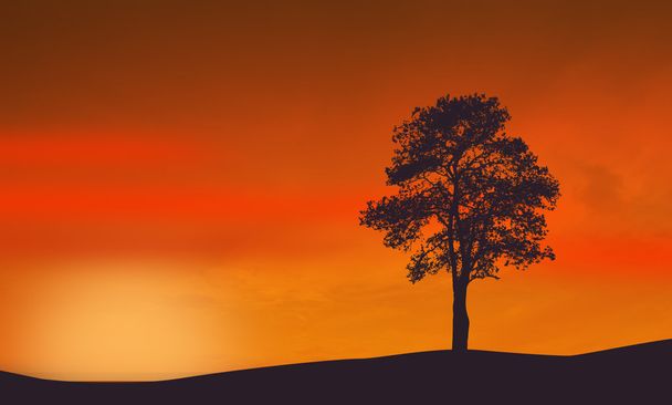 Самотнє дерево на красивому заході сонця
 - Вектор, зображення