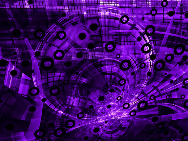 abstraktes violettes Bild im modernen Tech-Stil auf schwarzem Hintergrund - Foto, Bild