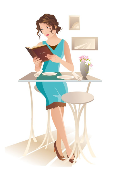Girl in cafe - Vector, Image
