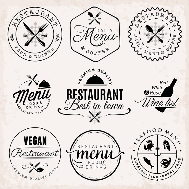 Restaurant Badges and Labels in Vintage Style. Menu Design Elements. - Vektör, Görsel