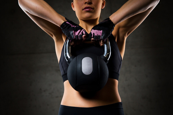 close up of woman with kettlebell in gym - Φωτογραφία, εικόνα