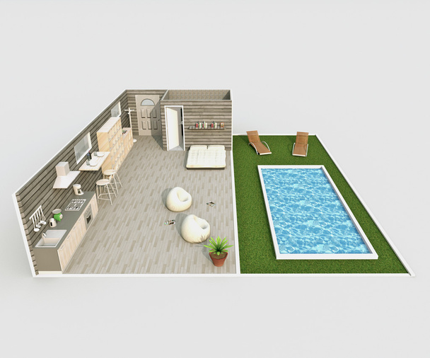3d interior renderização de apartamento mobiliado loft
 - Foto, Imagem