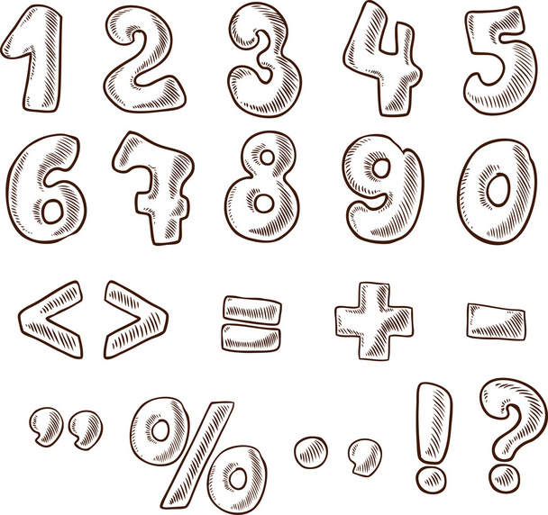Handwritten numerals and symbols in the sketch style - Vector, afbeelding