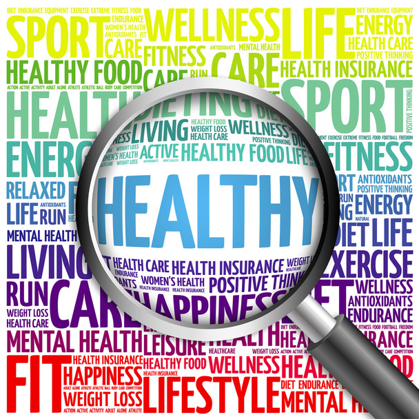 HEALTHY word cloud with magnifying glass - Foto, Imagem