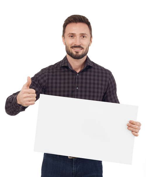 Homem segurando um sinal em branco
 - Foto, Imagem