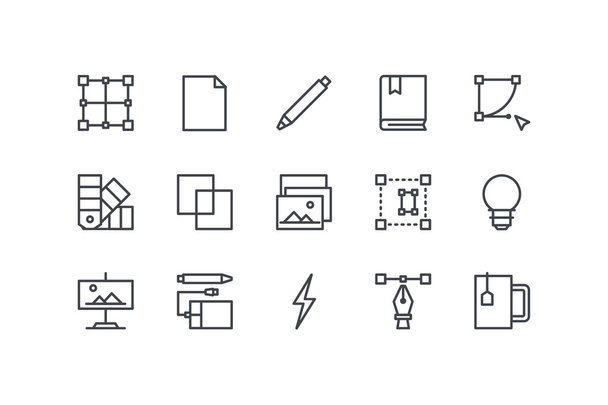 Design process colorless icons. Line art. Stock vector. - Vector, imagen