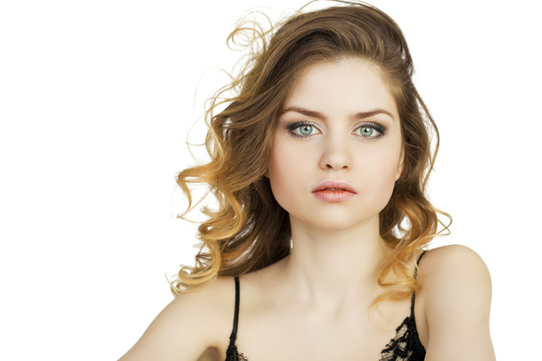 Beauty portrait of young blonde woman, isolated on white backgro - Φωτογραφία, εικόνα