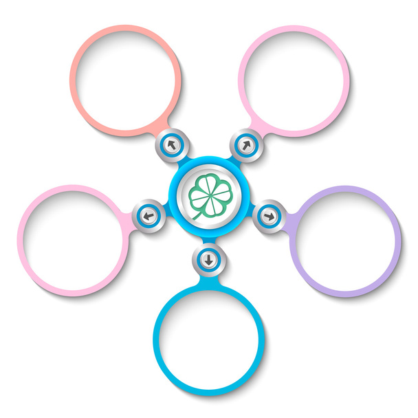 Five abstract circular text boxes and cloverleaf - Vector, imagen