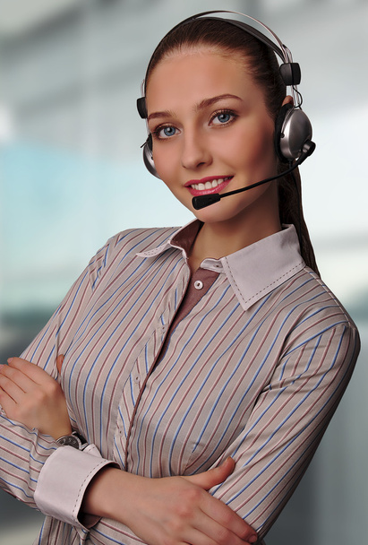 Call center woman with headset - 写真・画像