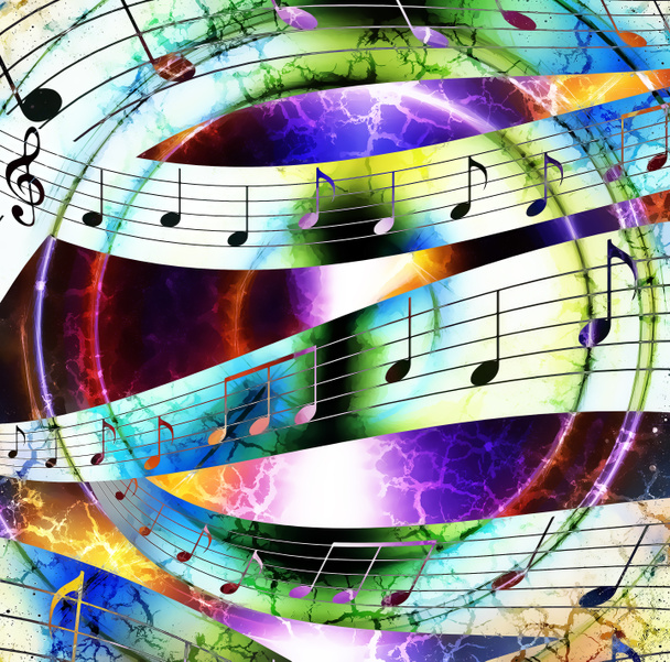 музыкальная нота и силуэт музыкальный динамик и пространство со звездами. абстрактный цвет фона. Концепция музыки
. - Фото, изображение