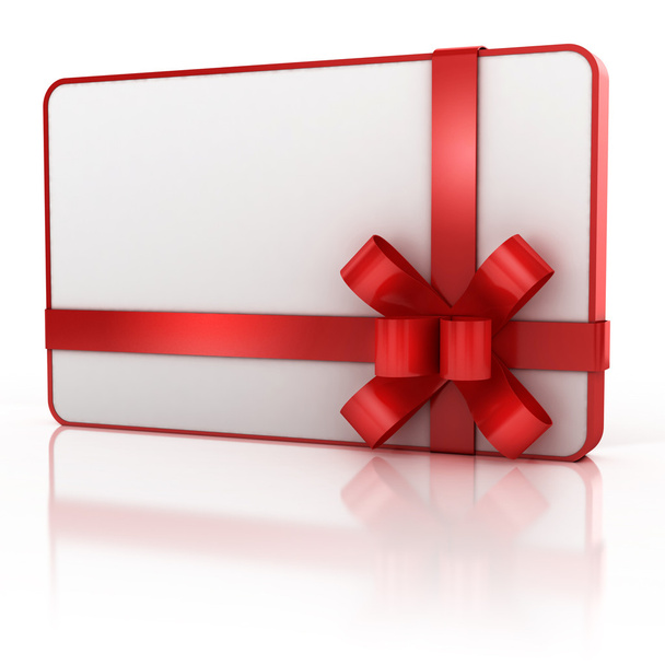 Blank gift card with red ribbon - Fotoğraf, Görsel