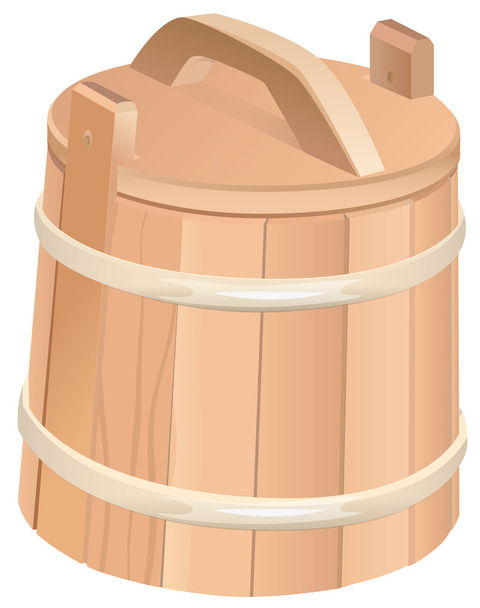 Closed wooden tub. Wooden bucket with lid - Vector, afbeelding