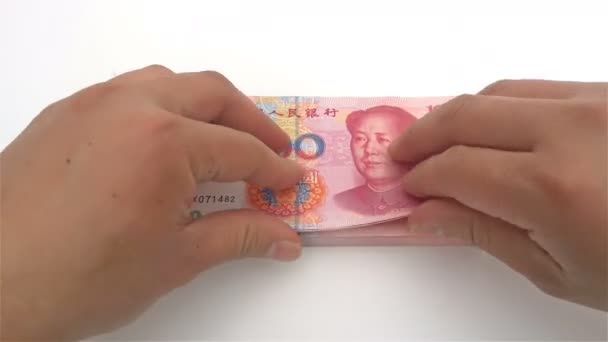 μετρώντας τη στοίβα του χαρτιού νομίσματος Rmb 4k - Πλάνα, βίντεο