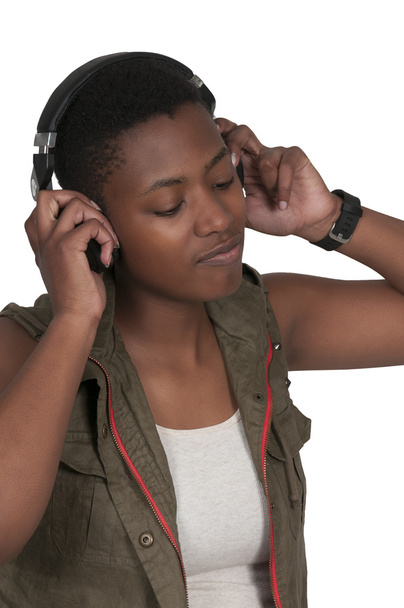Beautiful Woman listening to Headphones - Valokuva, kuva