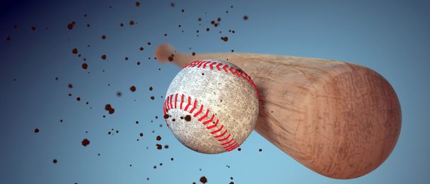 houten honkbalknuppel slaan van een bal - Foto, afbeelding