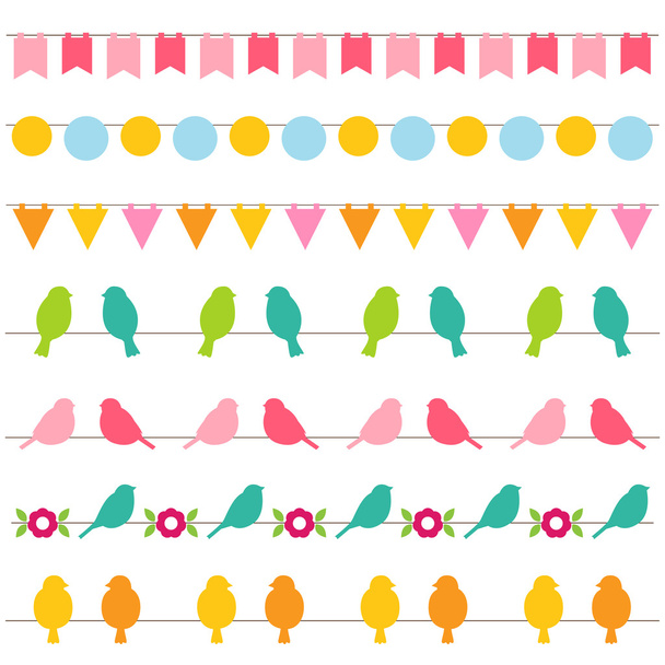 Bunting and birds borders collection - Vector, afbeelding