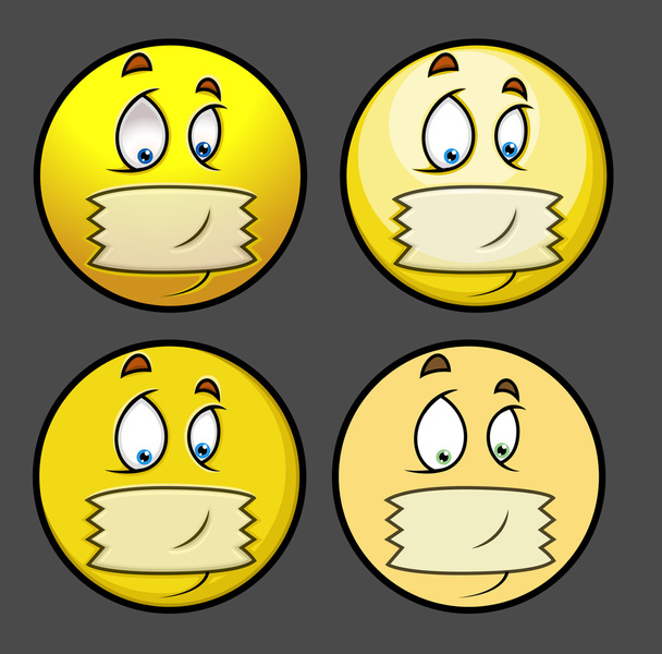 Stille Tape op mond - Cartoon Emoticon Set - Vector, afbeelding