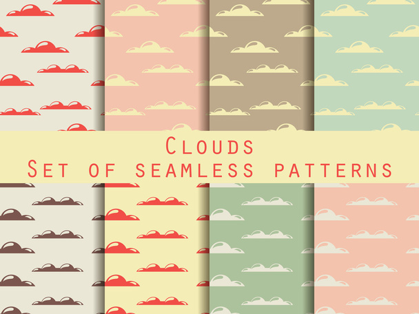 Clouds. Set of seamless patterns. The pattern for wallpaper, tiles, fabrics and designs. Vector illustration. - Vektör, Görsel